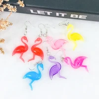 1pair fashion glitter flamingo drop earrings flat back resin multicolor animal earrings jewelry for children and woman
