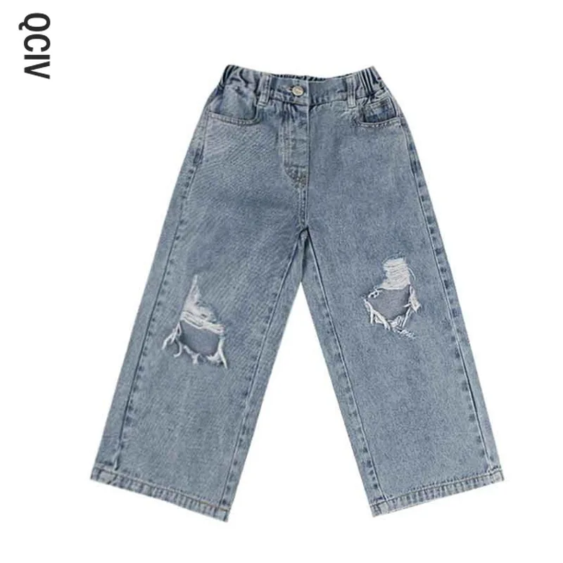 

Spring Summer Autumn Girls Cool Hole Jeans Pant Baby Kids Children Denim Trousers