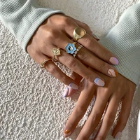 fashion cute enamel flower ring for women gold simple metal drop oil tai chi yinyang crystal rings set girls party jewelry
