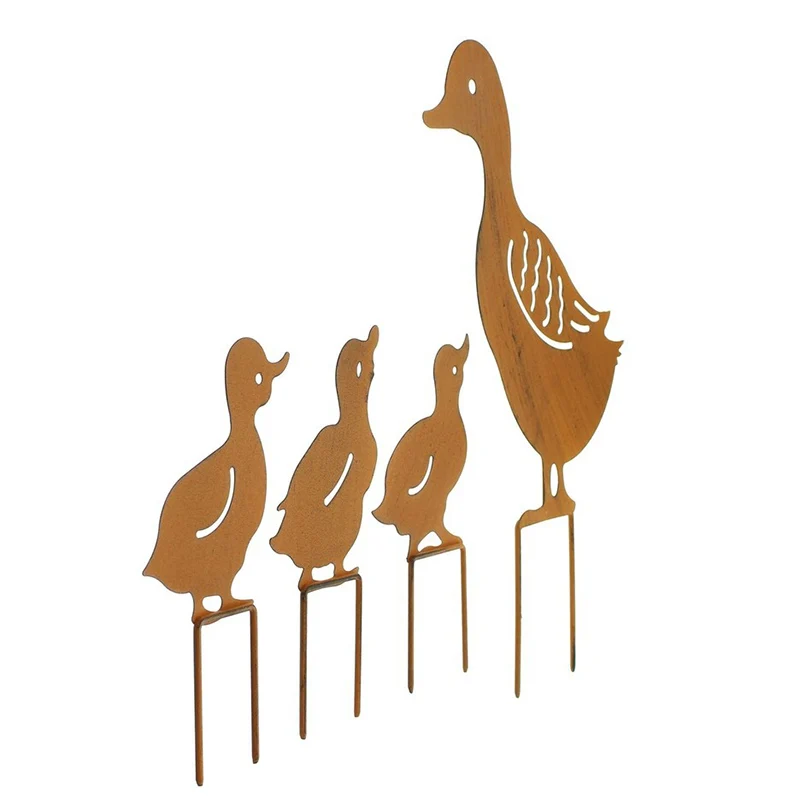 

4PCS/Set Metal Ducks Decorative Garden Stakes - Ducks Family Outdoor Silhouette Decoration Lawn Ornaments Gifts Set Best