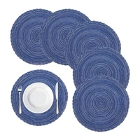 round braided placemats for dining table set of 6 woven heat resistant non slip kitchen table mats 36 diameter blue