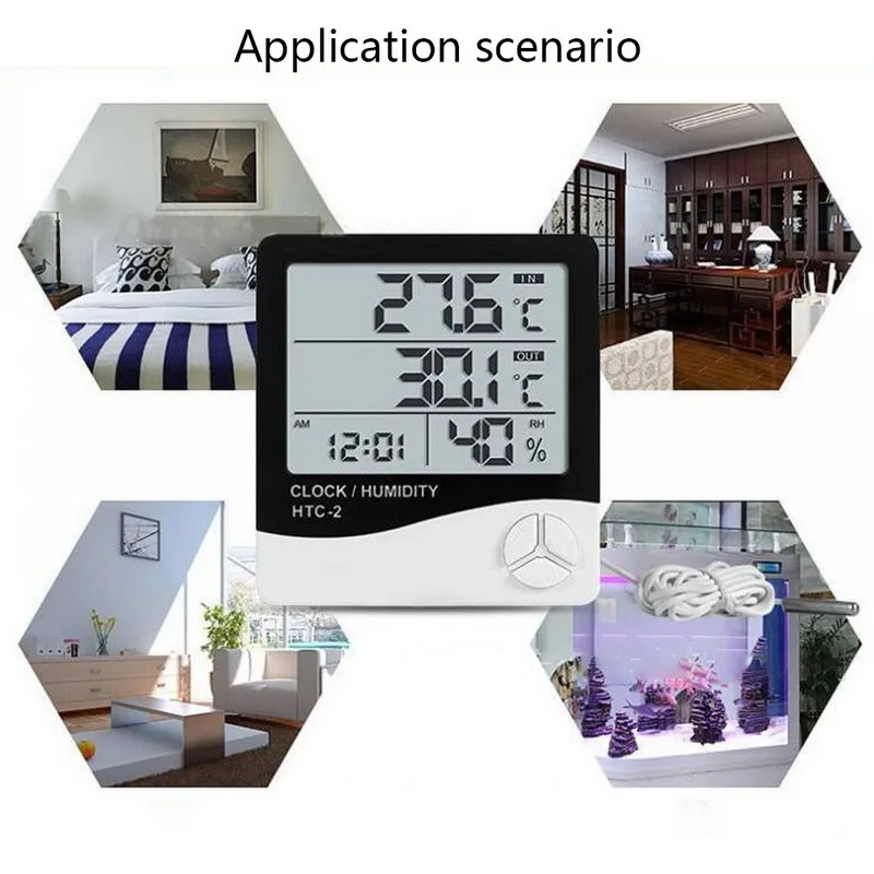 lcd electronic digital temperature humidity meter indoor outdoor thermometer hygrometer weather station clock htc 1 htc 2 free global shipping