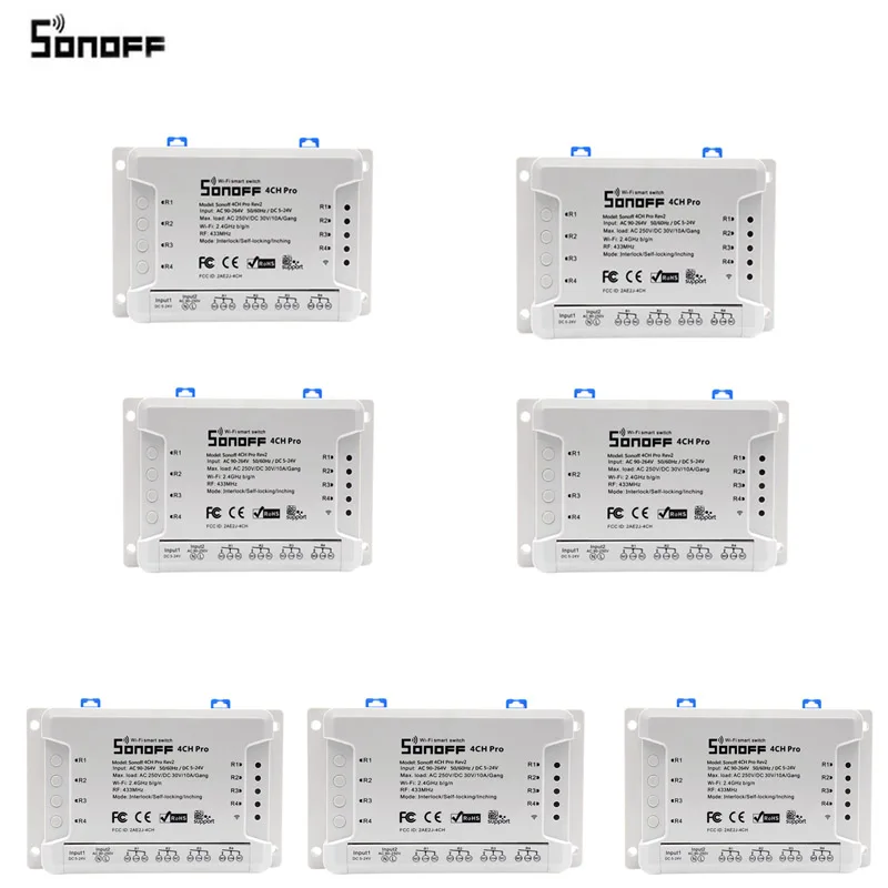 7 pcs Itead Sonoff 4CH Pro R2 433 МГц 4 канала RF беспроводной пульт дистанционного управления Wifi умный переключатель инчинг интерлок реле Alexa Google Home - Комплект: 7 pcs