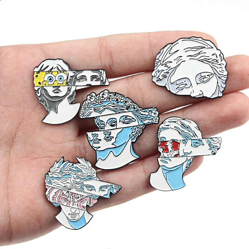 Удивительное Искусство Синий Цветок Статуя волос Эмаль Булавка классические