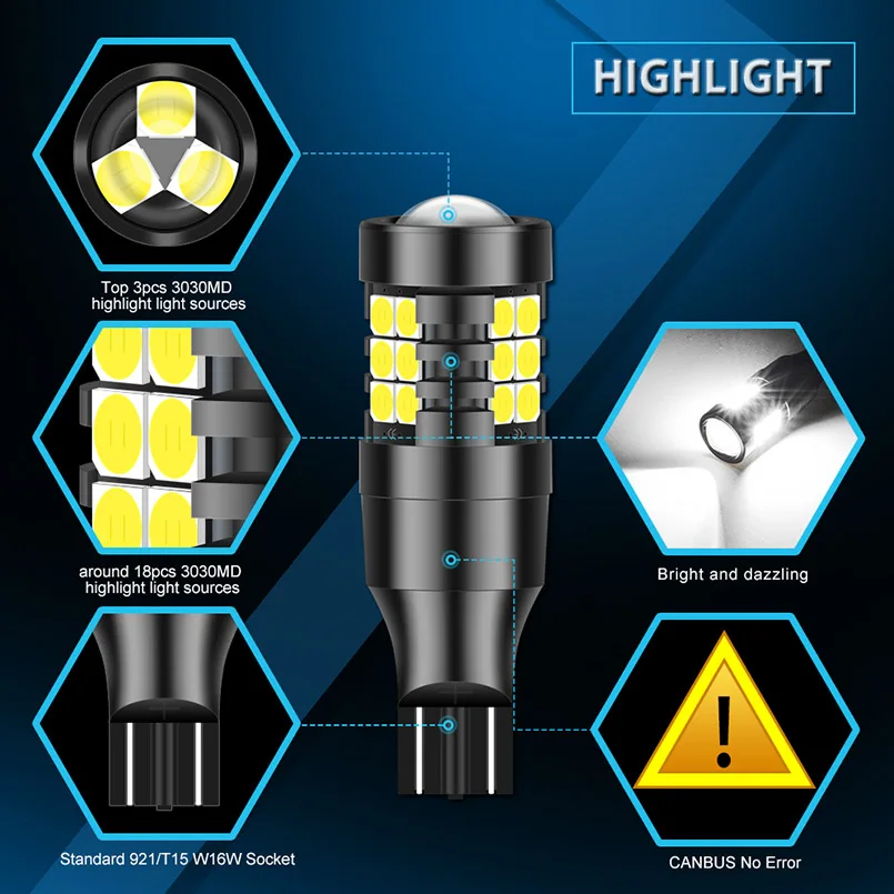 Светодиодные лампы Canbus T15 W16W супер яркие 3030 21SMD T16 для автомобиля задние фонари