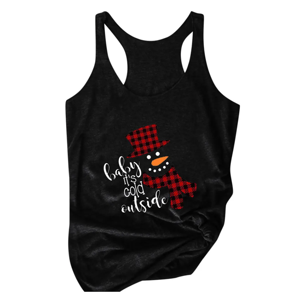 2020 женские футболки с рождественским принтом снеговика без рукавов на бретелях