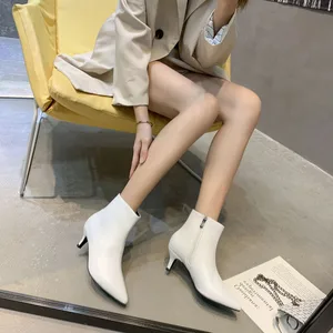 Single boots and bare boots Winter heels Autumn 2019 New women's slim-heeled pointed high-heeled side zipper mid-heeled boots