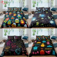 cartoon robot galaxy duvet cover sets outer space printed bedding set kids child teens single double twinqueen 23pcs bed cover