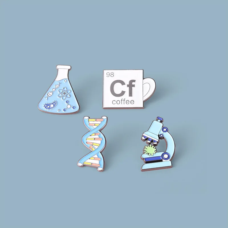 

2021 Creative Cartoon Custom Scientific Brooch New Chemical Alloy Brooch Beaker Microscope Gene Chain Jewelry Gift For Friends