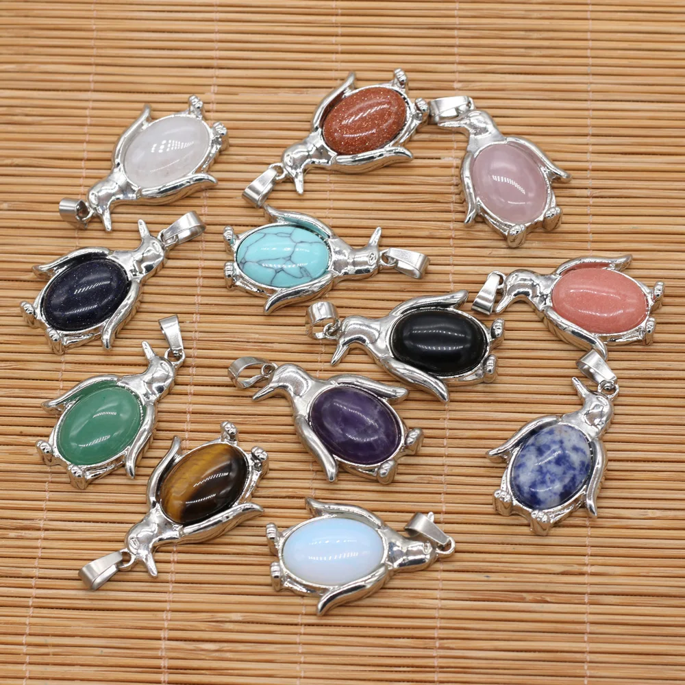 

Natural Stone Pendant Penguin Shape Metal Alloy Rose Quartzs Charms for DIY Jewelry Necklace Bracelet Accessories 24x34mm Gift