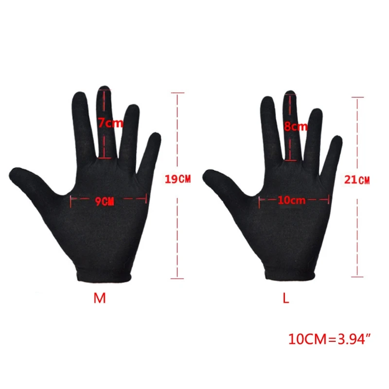 

12 Pairs Black Cotton Full Finger Working Gloves Formal Dress Parade Jewelry Inspection Protective Stretcahble Mittens