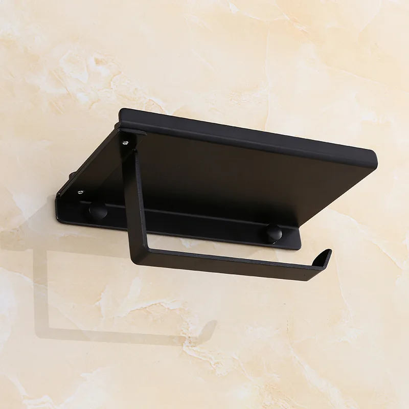 

Bathroom Paper Holder With Phone Shelf Black Toilet Paper Holder Wall Mounted Space Aluminum Roll Paper Tissue Boxes Holder