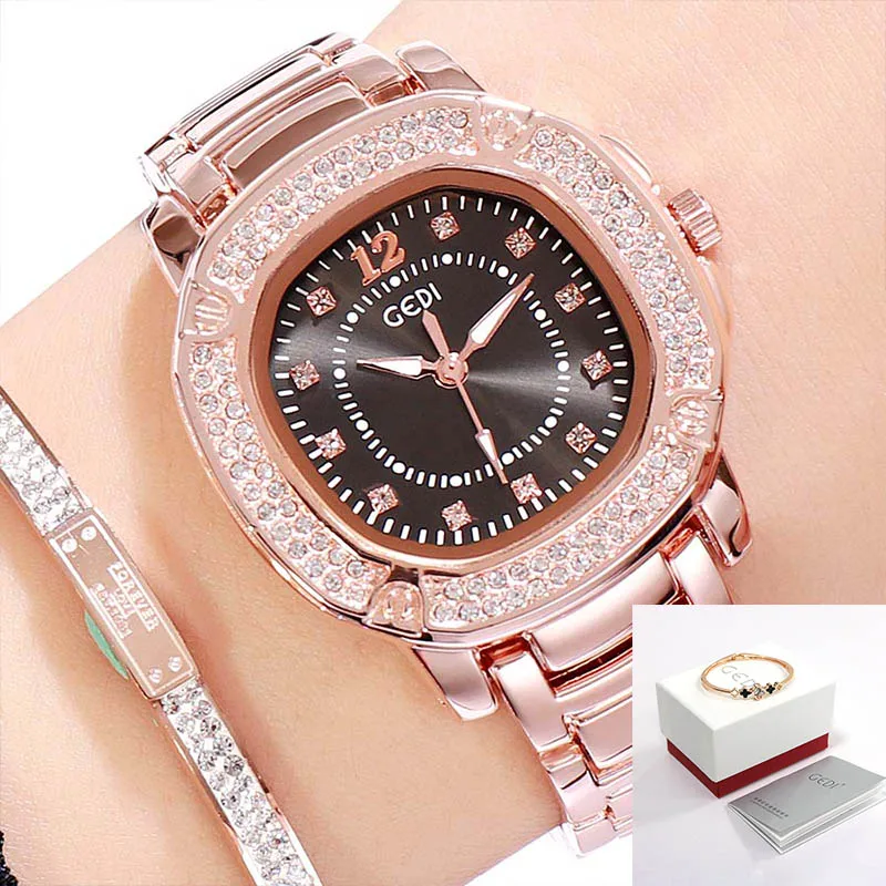 Rosegold Black Box GEDI, женские часы с ремешком из сплава, женские наручные часы, повседневные кварцевые женские часы,, роскошные часы, водонепроницаемые, relogio feminino - Цвет: Rosegold Black Box