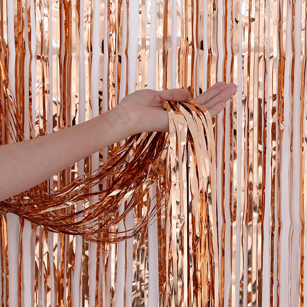 2x1 м розовое золото шампанское дождик глянцевый Блестящий Фон с бахромой