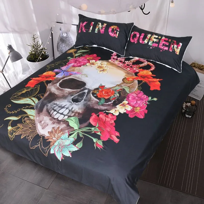 Розовый Череп 3D Постельные принадлежности king size постельное белье пододеяльник с