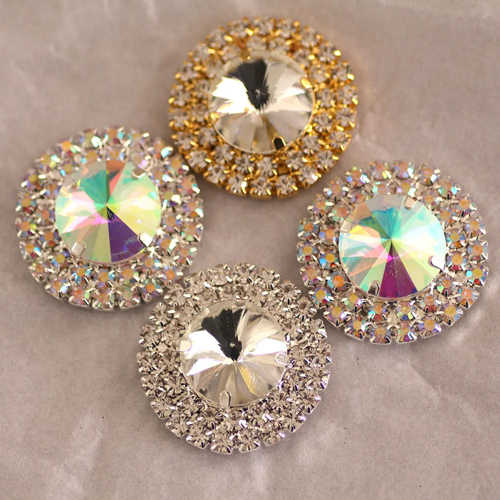 1 шт. круглые стразы AB с кристаллами пуговицы серебро или золото для рукоделия