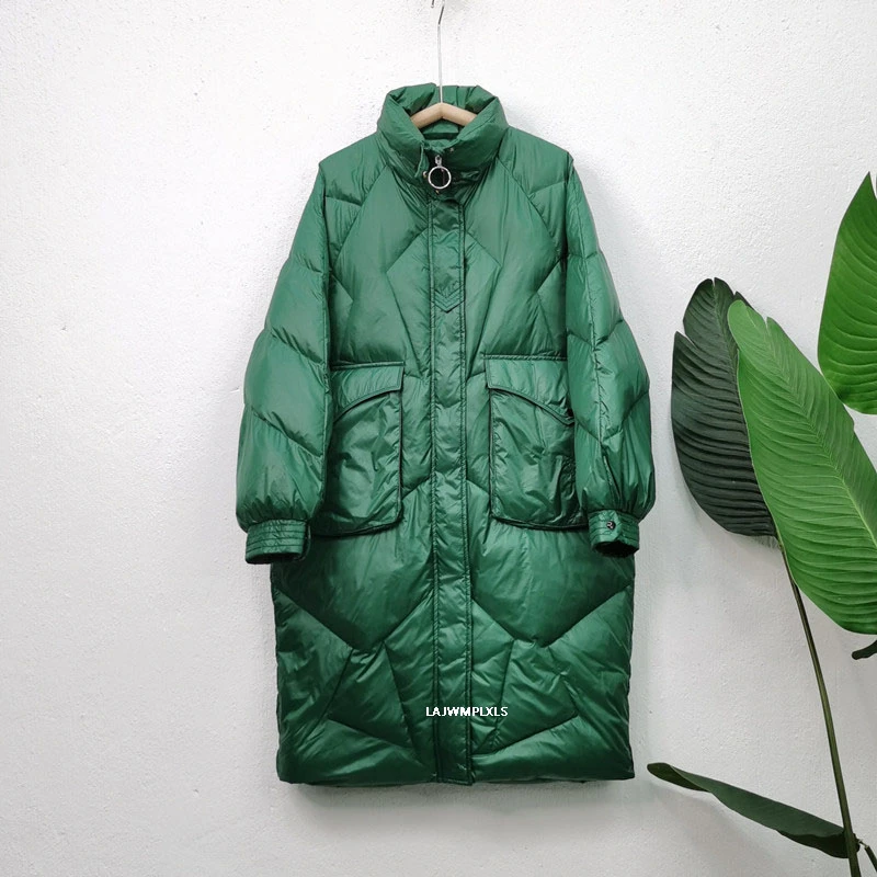 Женский плотный зимний пуховик с воротником стойкой длинная куртка большого