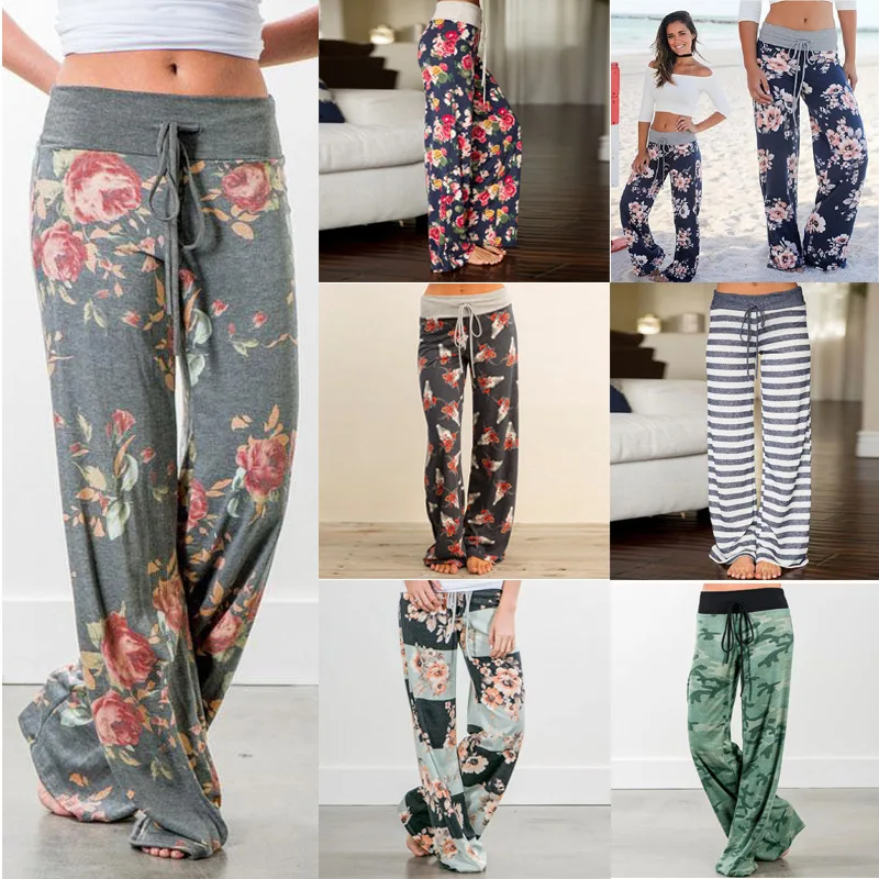 Spring Autumn Women Long Pants Loose Floral Print Drawstring Lace Camouflage Stripe Wave Point Sweatpants Female Plus Size Pant |