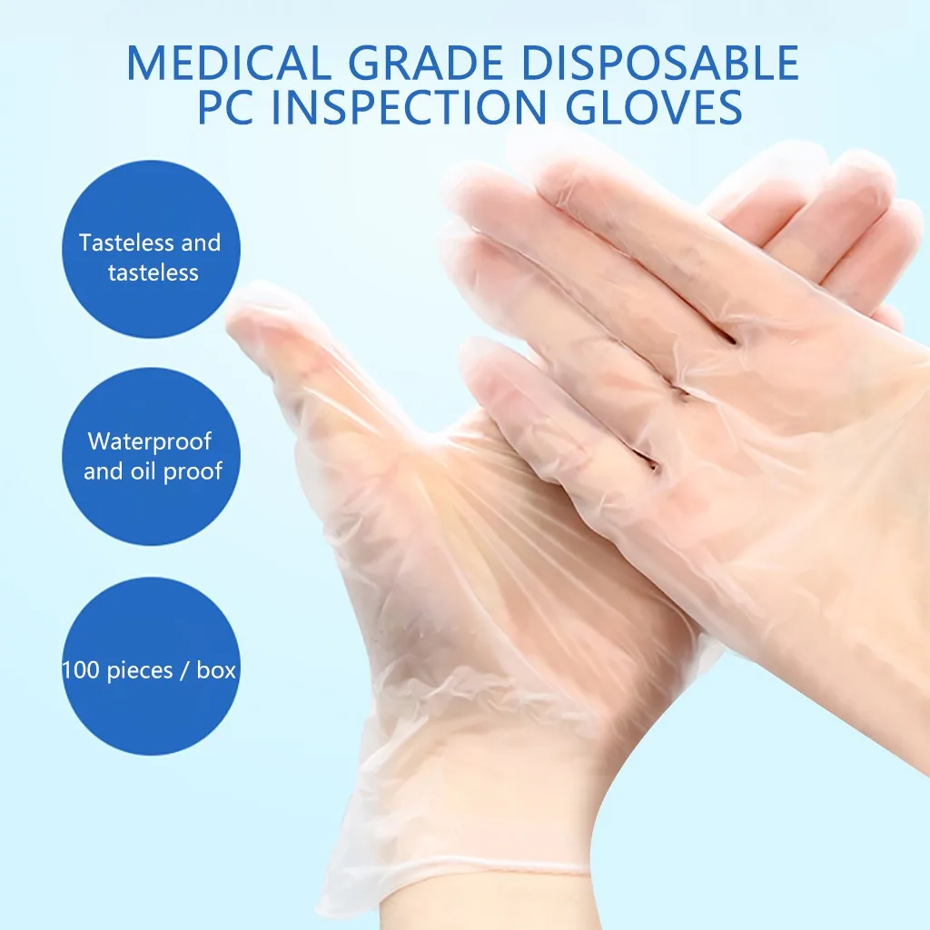 

100PCS Transparent Disposable PVC Gloves Dishwashing Kitchen Latex Rubber Garden Gloves Universal For Home Cleaning