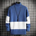 GlacialWhale Для мужчин s Свитер с воротником Для мужчин 2021, изготовленные по лоскутной технологии, джемпер с высоким воротом свитера в стиле Харадзюку корейский стиль синий свитер Для мужчин