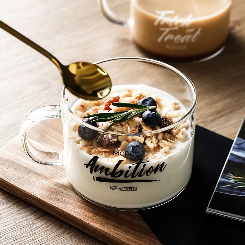 Стеклянная кружка с креативными буквами большой Молочный Сок ручкой прозрачная