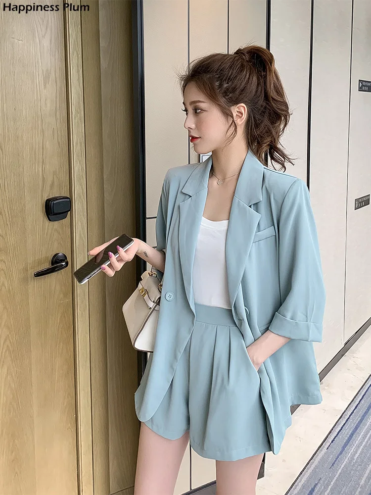 

2021 summer new Korean version was thin suit jacket shorts two-piece female 2 piece set