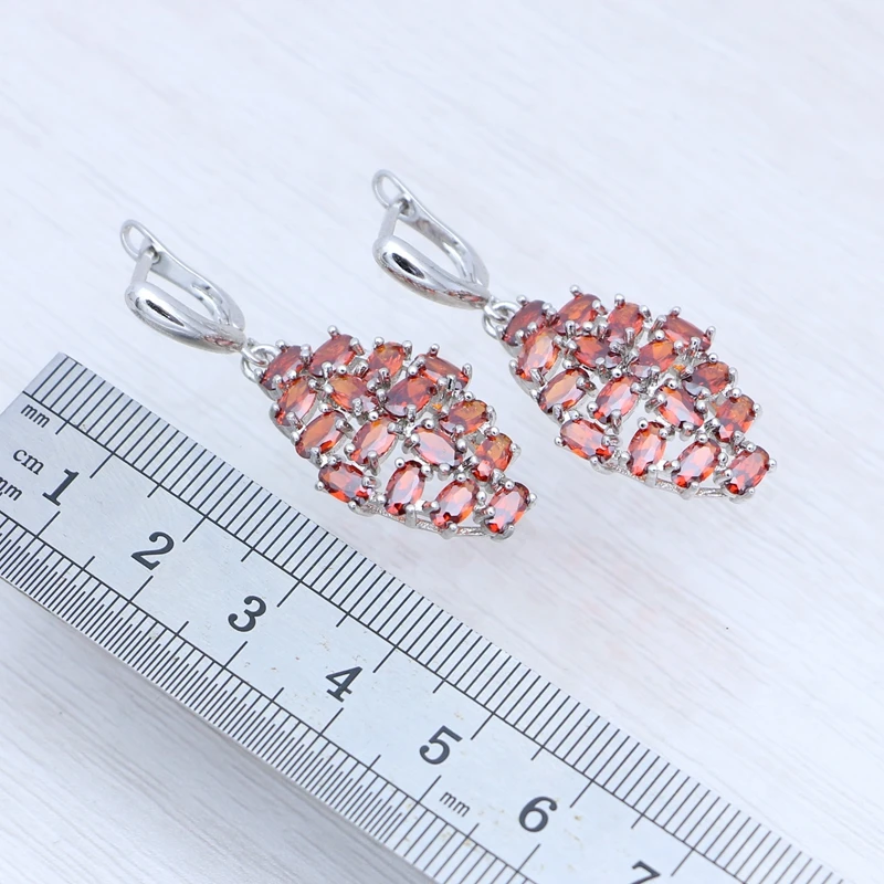 925 пробы серебряные свадебные горный хрусталь серьги красный камень гранат