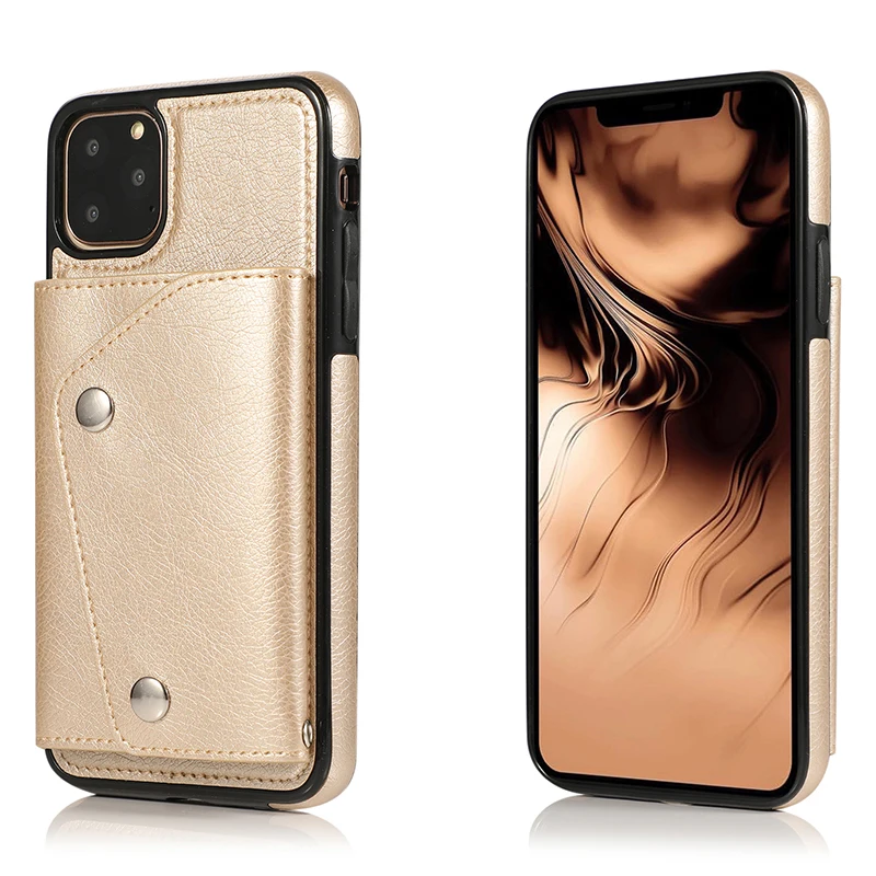 Золотой Чехол для iPhone 11 Pro Max чехол-книжка с отделением для карт задняя крышка кожаный чехол для телефона для iPhone X XS Max XR 8 7 6 6S Plus Coque - Цвет: Золотой