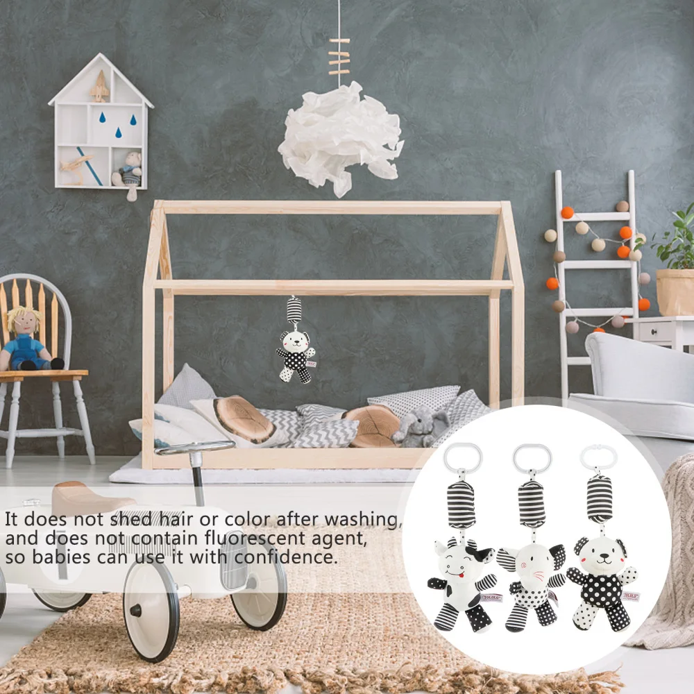 

3 Pcs Animal Theme Jingle Bells Crib Pendants Doll Playthings (Black White)