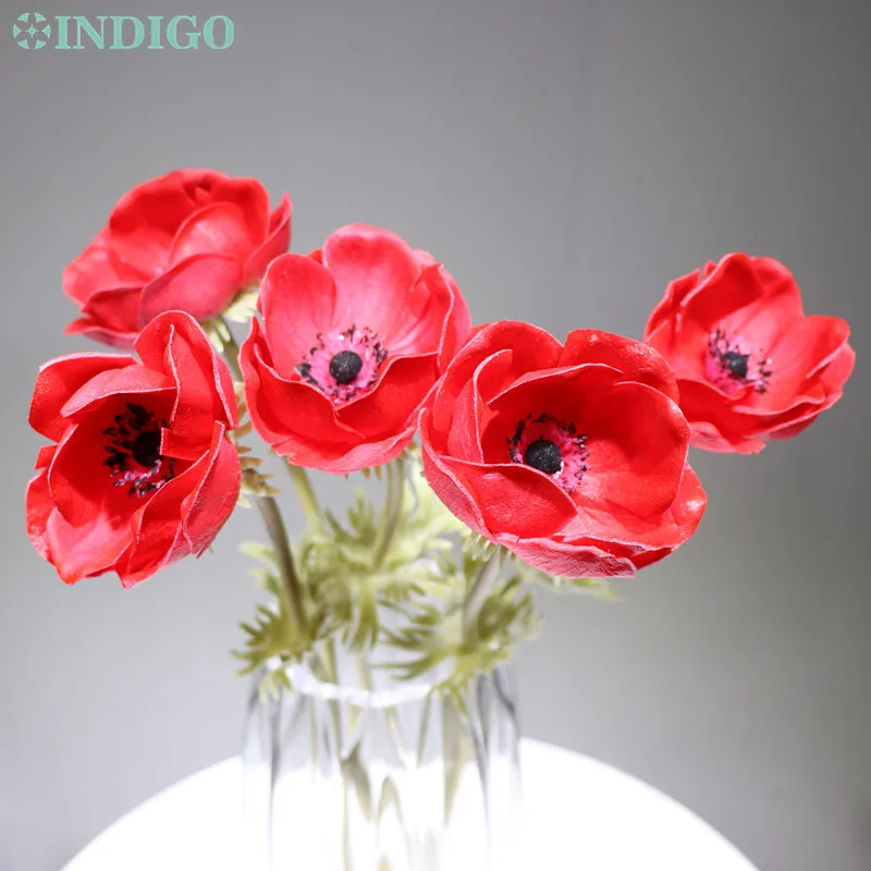 5pcs red Индиго-5 шт., цветок анемона, украшение для дома, паскетик, свадебные искусственные цветы, вечерние цветы - Цвет: 5pcs red