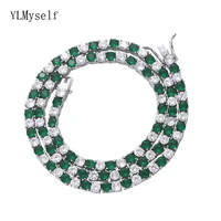 brass 18 inch tennis necklace choker chain pave sparkly 4 mm green white zircon hip hop rock jewelry for men