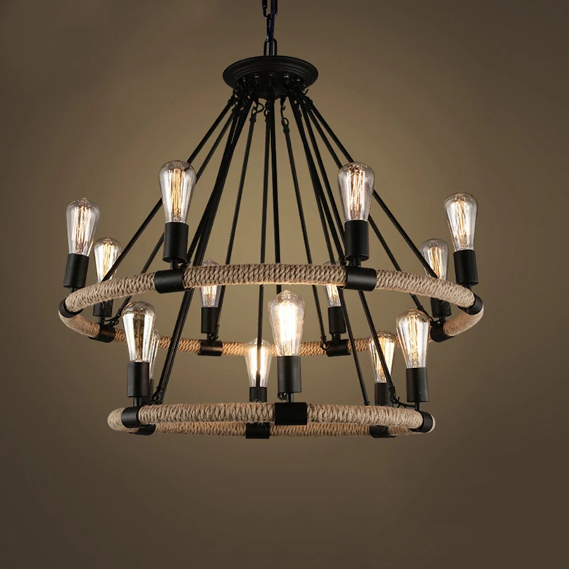 Circular Annular Antique Vintage Retro Hemp Cable Cord Wire Rope Pendant Light Lamp Loft For Dinning Room Foyer Restaurant Cafe | Лампы и