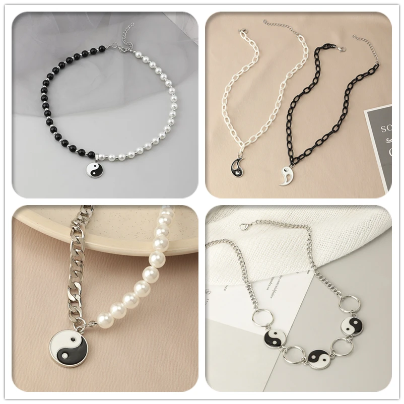 Новое поступление Женское Ожерелье Тай Чи в стиле хип-хоп черные бусы белый