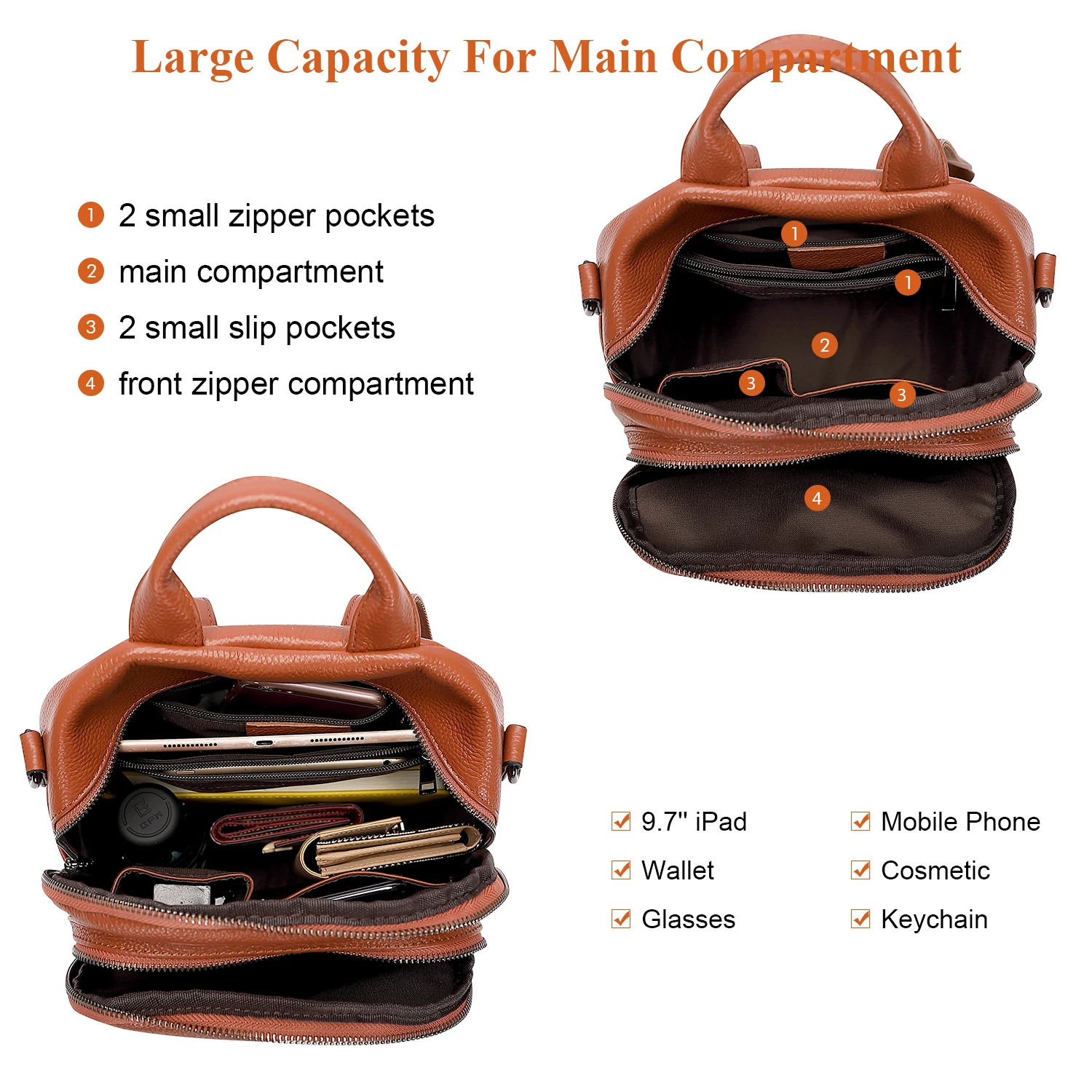 

DOLEESUNE Genuine Leather Women Backpack Convertible Shoulder Bag for Ladies Fashion Rucksack Casual Knapsack Female Back Bag