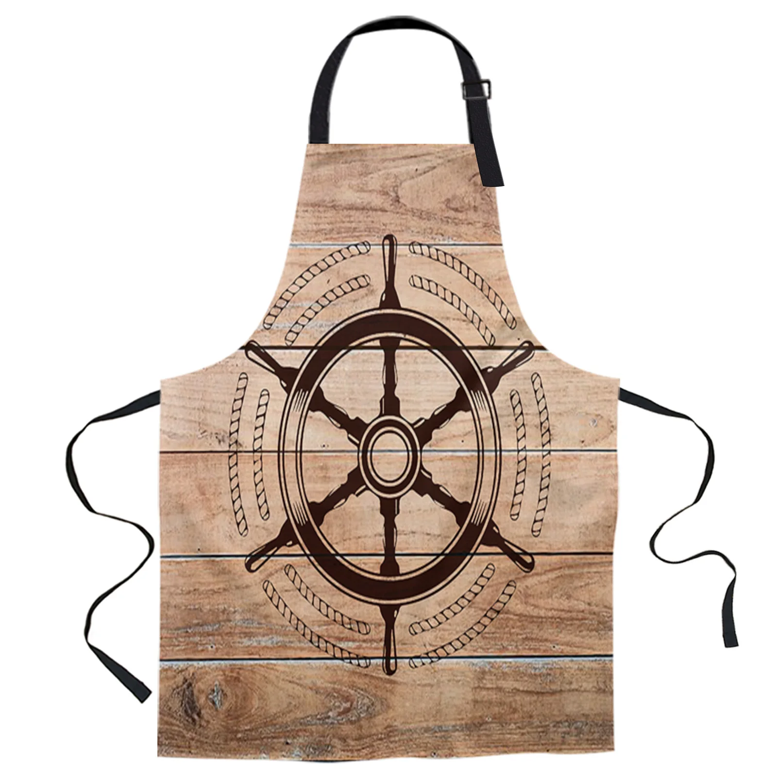 

Sailing Theme Rudder Wood Grain Printed Kitchen Cooking Baking Aprons Canvas Sleeveless For Women Man Kids Home Delantal Cocina