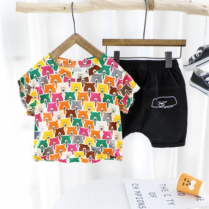 HYLKIDHUOSE 2020 Summer Baby Boys Girls Clothing Sets Short Sleeve Cartoon T Shirt Shorts Infant Children Vacation Clothes | Детская