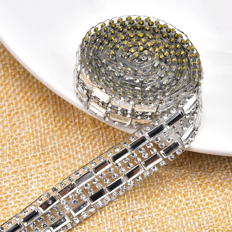 

1 Yard Glass Rhinestone Hot Fix Tape Ribbon Crystal DIY Sewing Shoes Clothing Hats Gifts Decoration White Multicolor Shining