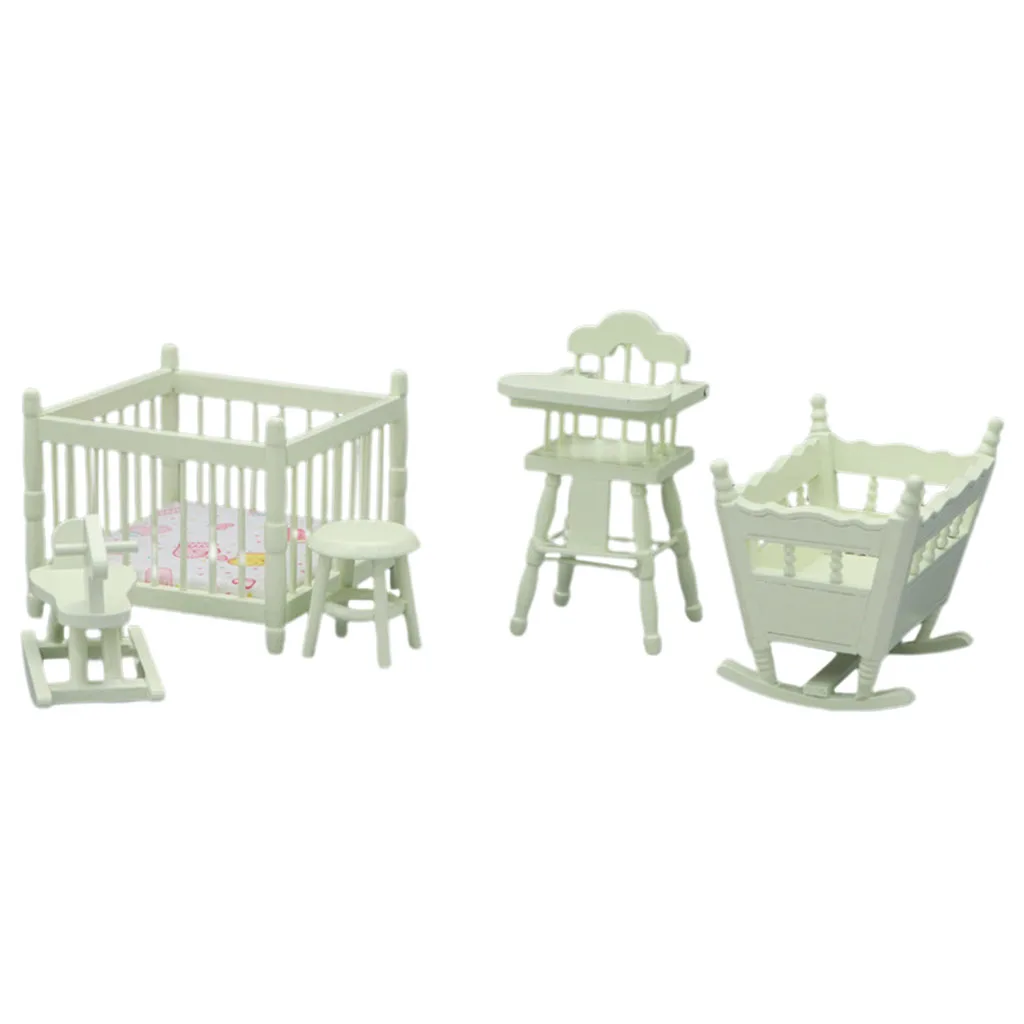 

5x 1/12 Scale Doll House Mini Bassinet Stool Accessories Living Room Bedroom Scenery Decor