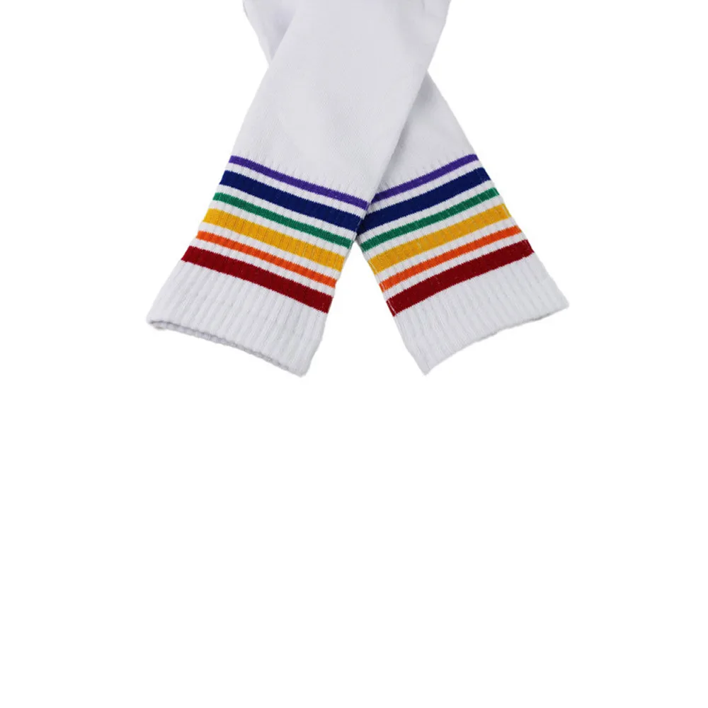 

2019 style hot sales Thigh High Socks Over Knee Rainbow Stripe Girls Football Sport Socks Black White high quality Dropship #25