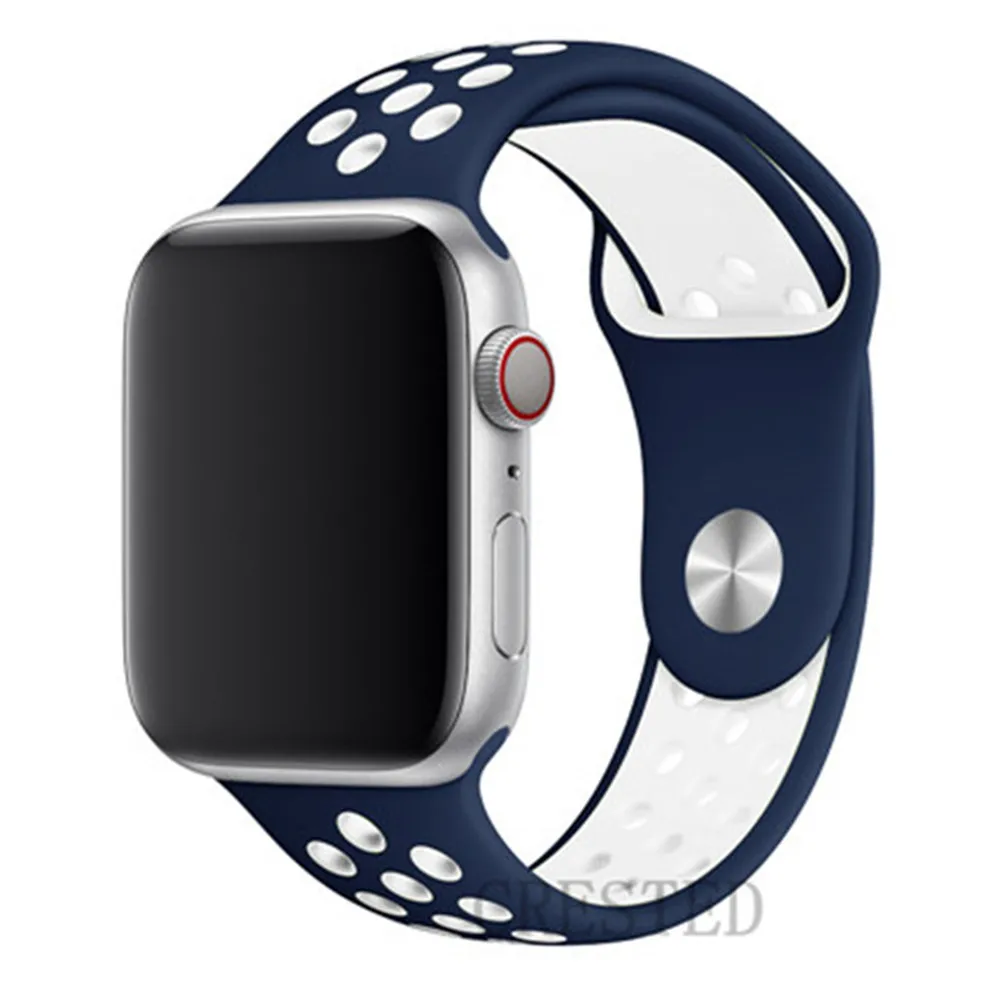 Ремешок для apple watch 5 4 3 ремешок 44 мм/40 мм iwatch ремешок 5 42 мм/38 мм correa силиконовый браслет аксессуары для часов - Цвет ремешка: dark blue white 4