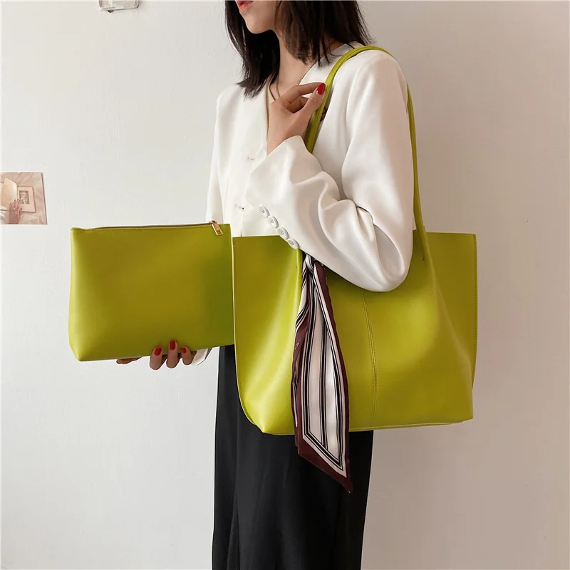 

Модные женские сумки, вместительные сумки на плечо из искусственной кожи с шелковыми шарфами, Женская Ручная сумка, кошелек, женская больша...