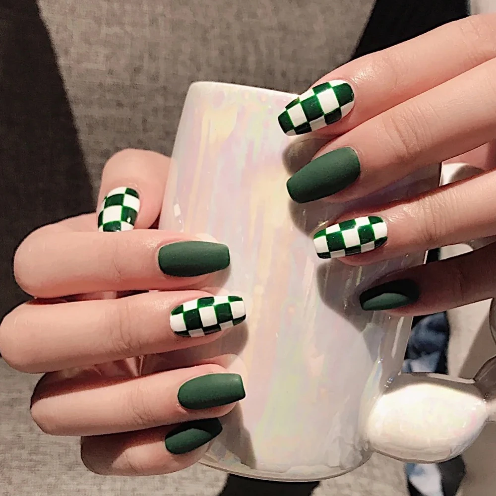 

240 шт./коркор. Модные накладные ногти квадратные зеленые матовые короткие балетные искусственные украшения для ногтей искусственные гвозди