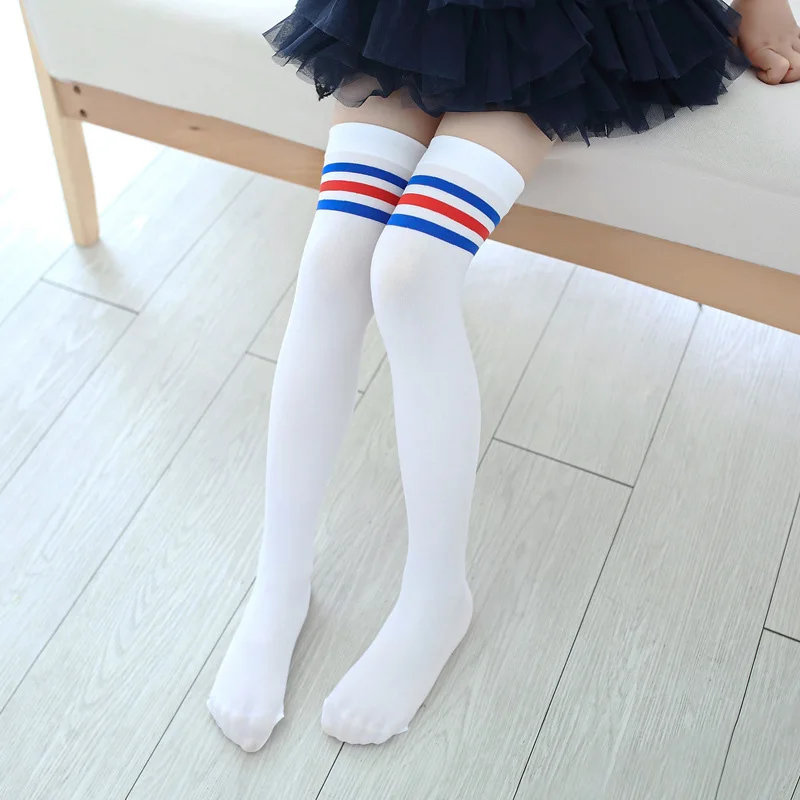 Хлопковые гольфы для девочек корейские длинные Полосатые чулки до бедра
