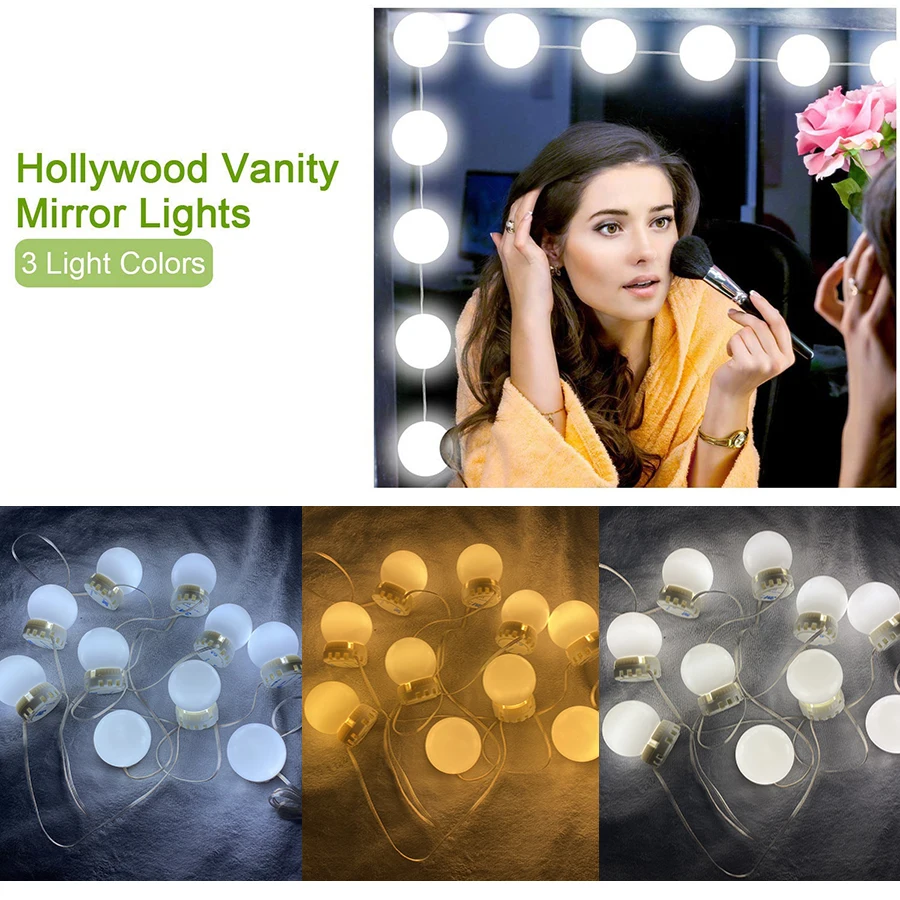 

LED Makeup Mirror Light Bulb Hollywood Vanity Lights Stepless Touch Dimmable Wall Lamp 10 Bulbs Kit for Dressing Table
