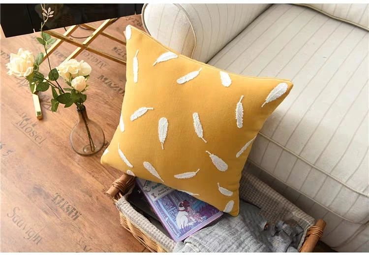 Nordic Style Feather Pattern Pillowcase Living Room Bed Room Decorative Pillow Cases 45x45cm Polyester Cotton Pillow Cover