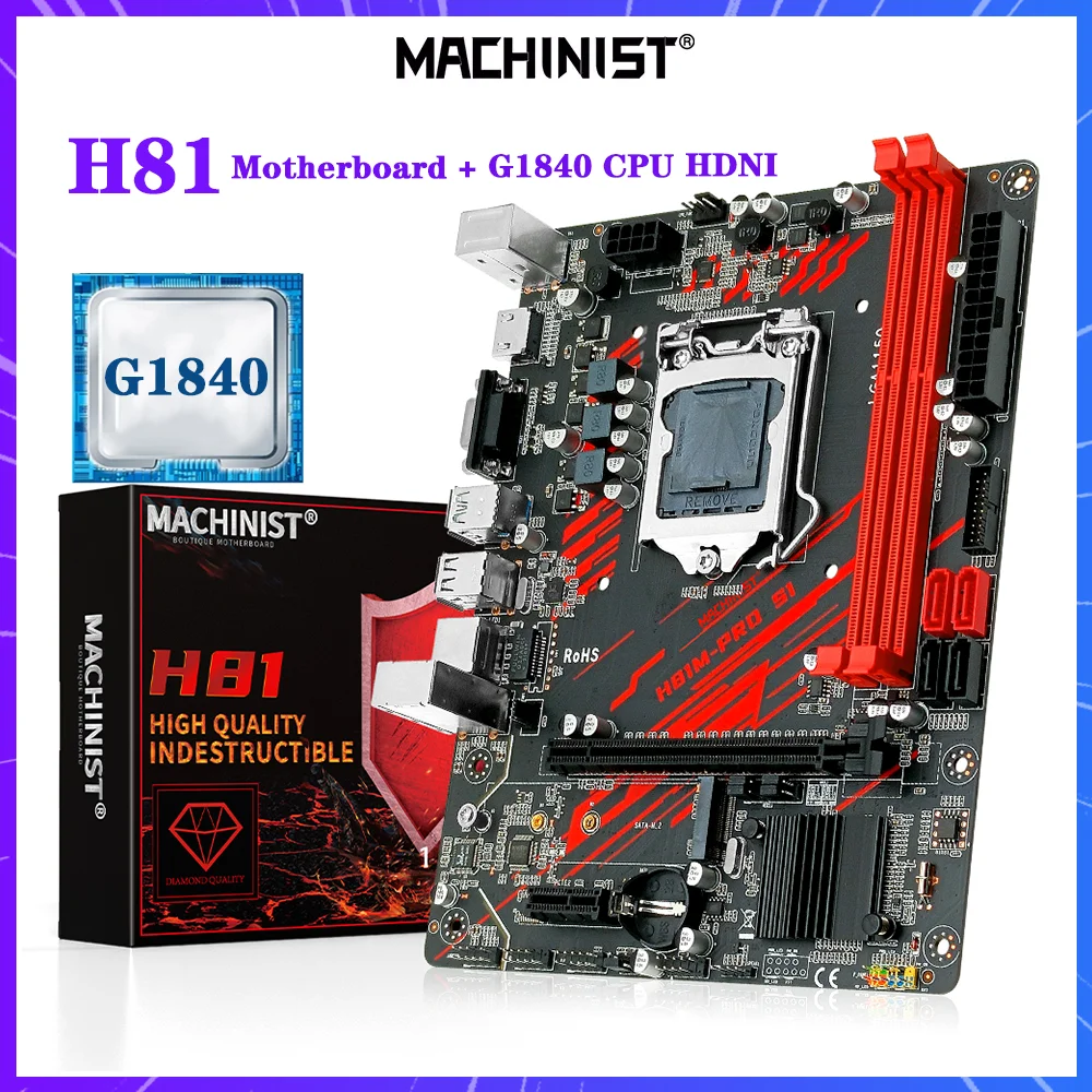 

MACHINIST H81Chip материнская плата LGA 1155 комплект с процессором Intel G1840 поддержка DDR3 оперативная память HDMI SATA M.2