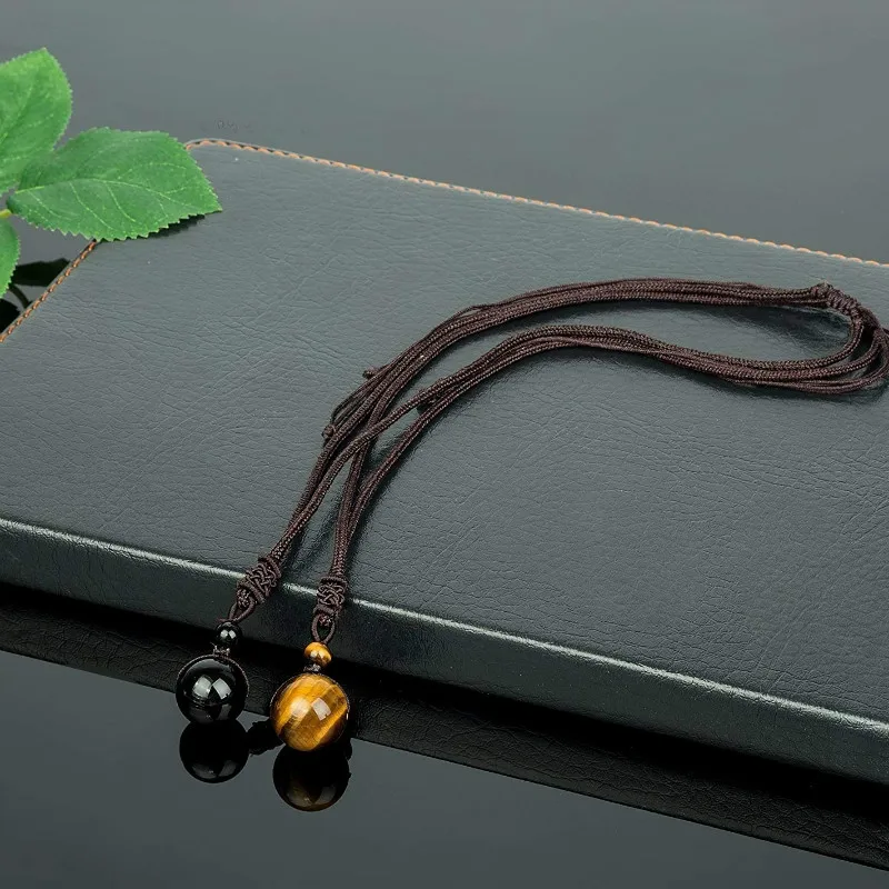 14 мм тигровые глаза обсидиана бусы ожерелье натуральный камень кулон