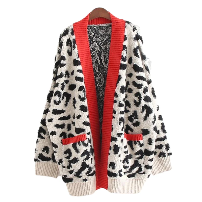 

Кардиган женский вязаный, с леопардовым принтом, оверсайз