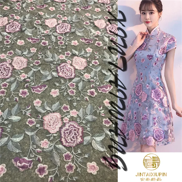 

Peony embroidery fabric women's dress cheongsam mesh lace fabric