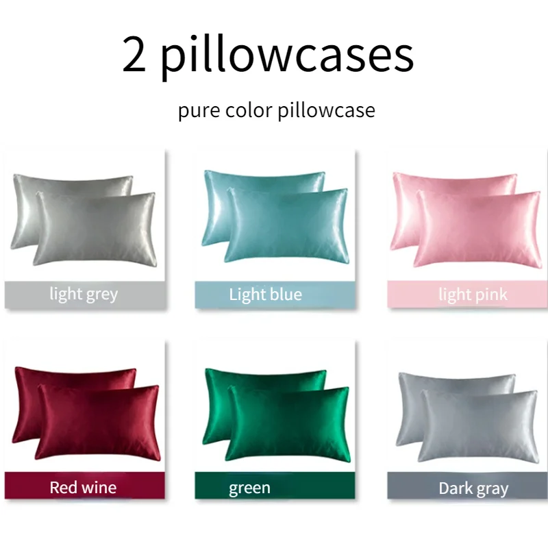 

2PCS Multi-color Silk Satin Pillowcase Transparent Simulation Comfortable Bed Pillowcase Throw Pillow Single Pillow Bed Linings